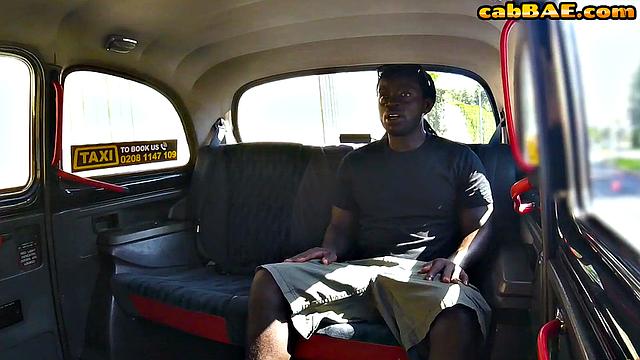 Big-titted taxi babe riding guy