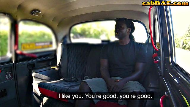 Big-titted taxi babe riding guy