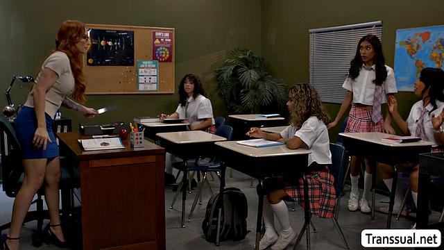 Two Trans Students Bang their Redhead Teacher