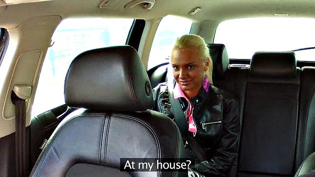 Blonde Explores Cabbie's Cock and Ball in a Taxi Ride