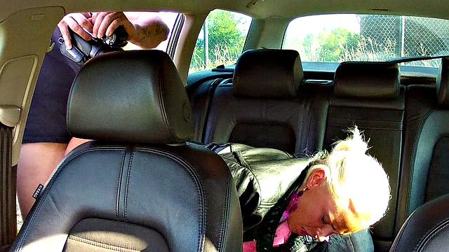 Blonde Explores Cabbie's Cock and Ball in a Taxi Ride