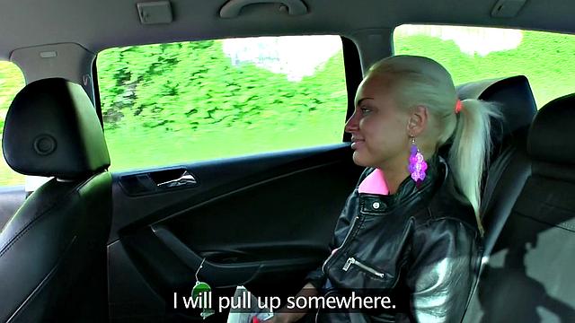 Blonde Explores Cabbie's Cock and Ball in a Taxi Ride