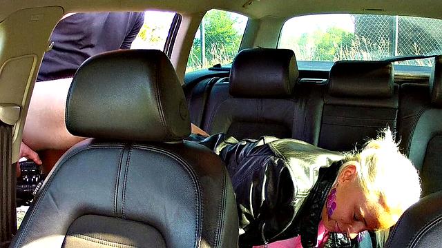 Blonde Explores Cabbie's Cock and Ball in a Taxi Ride