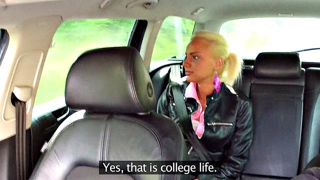 Blonde Explores Cabbie's Cock and Ball in a Taxi Ride