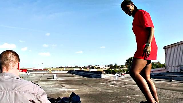 Black bottom picked up and fucked by white top outdoors