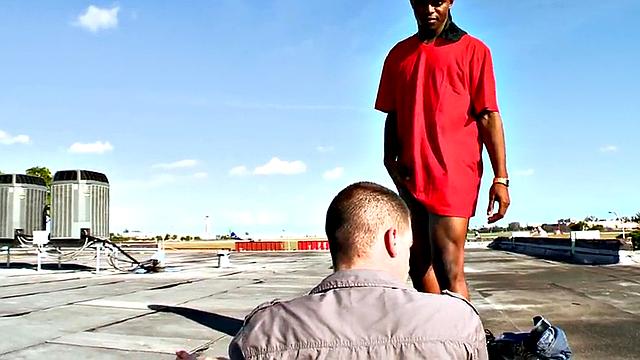 Black bottom picked up and fucked by white top outdoors