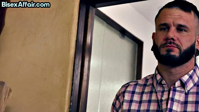 Big-titted cougar satisfies bisex guys