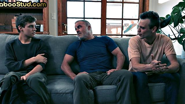 Taboo gaydaddy barebacks stepson while voyeur watching