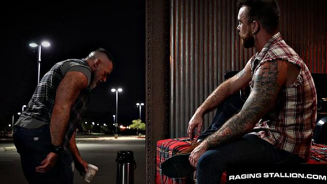 Beefy Hairy Dady Rails Muscly Jock In Parking - RagingStallion