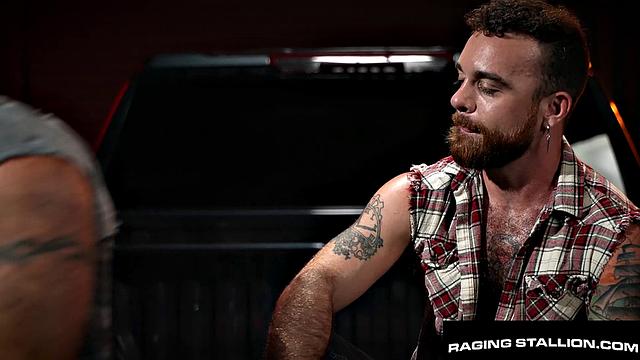 Beefy Hairy Dady Rails Muscly Jock In Parking - RagingStallion