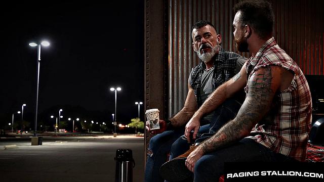 Beefy Hairy Dady Rails Muscly Jock In Parking - RagingStallion