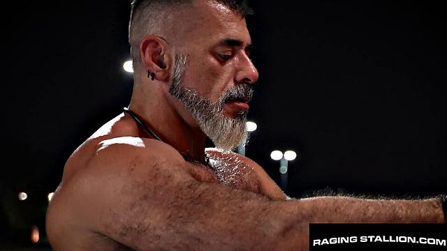 Beefy Hairy Dady Rails Muscly Jock In Parking - RagingStallion