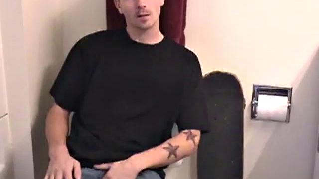 Dan grabs the lube and gets ready to jack off in the bathroom. After working up a boner he strokes his cock with determination, until it squirts fresh warm cum all over his belly and chest.