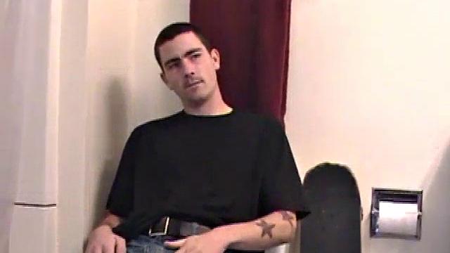 Dan grabs the lube and gets ready to jack off in the bathroom. After working up a boner he strokes his cock with determination, until it squirts fresh warm cum all over his belly and chest.