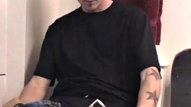 Dan grabs the lube and gets ready to jack off in the bathroom. After working up a boner he strokes his cock with determination, until it squirts fresh warm cum all over his belly and chest.