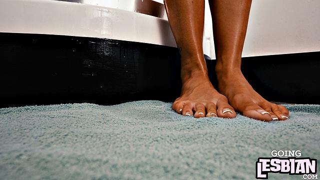 Oiled lesbo MILFs pleasuring each other