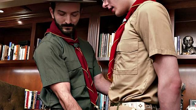 Main scout barebacks and rims twink in office after blowjob