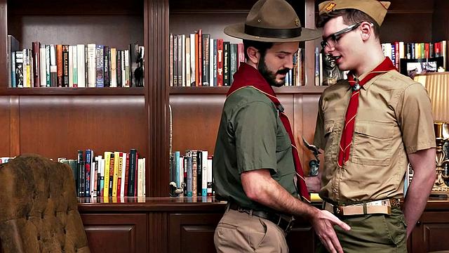 Main scout barebacks and rims twink in office after blowjob