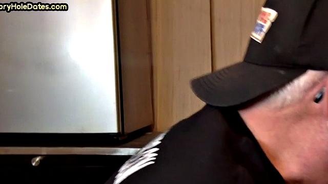 Greedy DILF sucks gloryhole dick in homemade closeup