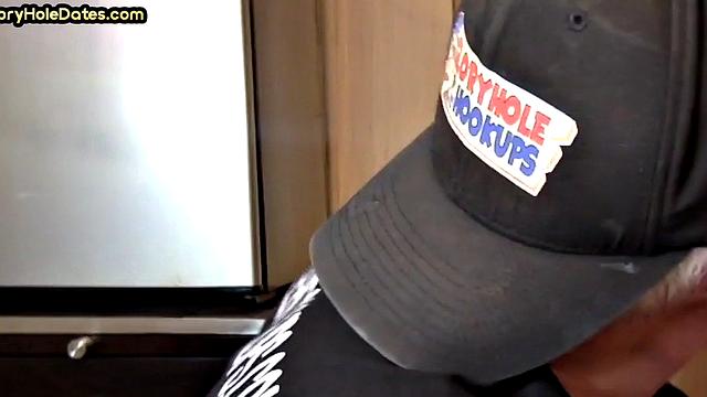 Greedy DILF sucks gloryhole dick in homemade closeup