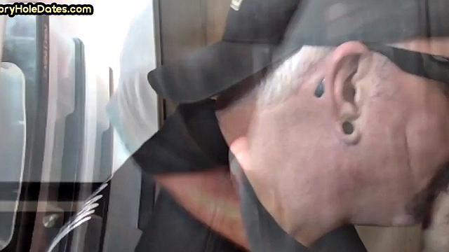 Greedy DILF sucks gloryhole dick in homemade closeup