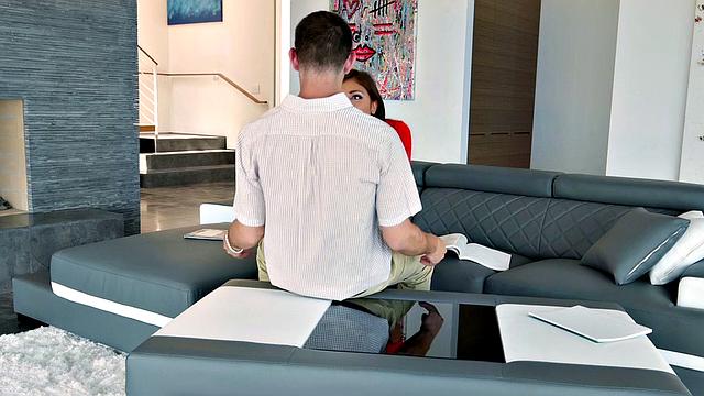 Watch this tattooed brunette give a sloppy titjob and ride her man like a cowgirl