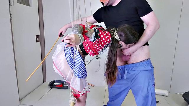 Cosplay cutie anally pounded while suspended