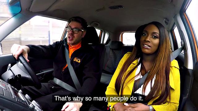 Curvy Nubian gets pussy pounded in the car by driving tutor