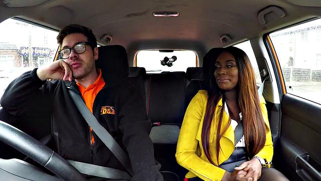Curvy Nubian gets pussy pounded in the car by driving tutor
