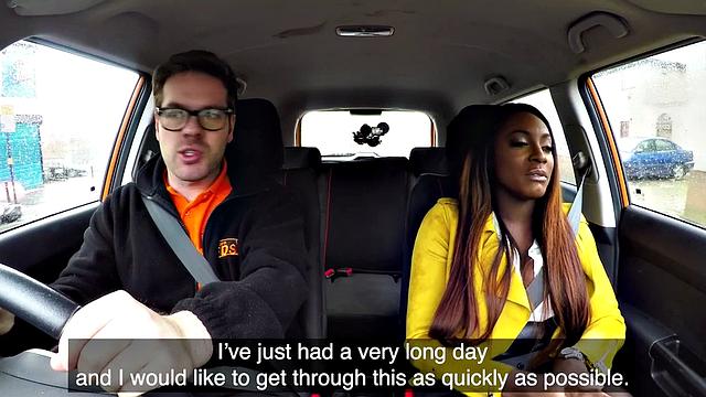 Curvy Nubian gets pussy pounded in the car by driving tutor