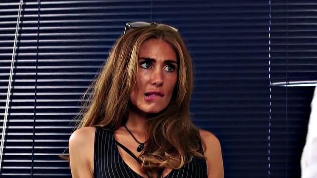 CFNM office voyeur MILF teases colleague who jerks cock