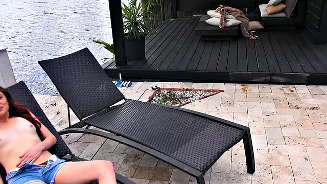 A skinny babe with small tits get pounded hard in doggystyle until she's covered in cum