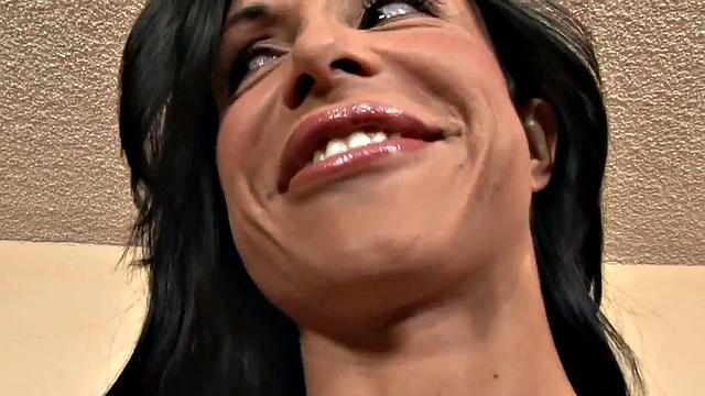 Big-titted Latina getting showered with cum after a trio