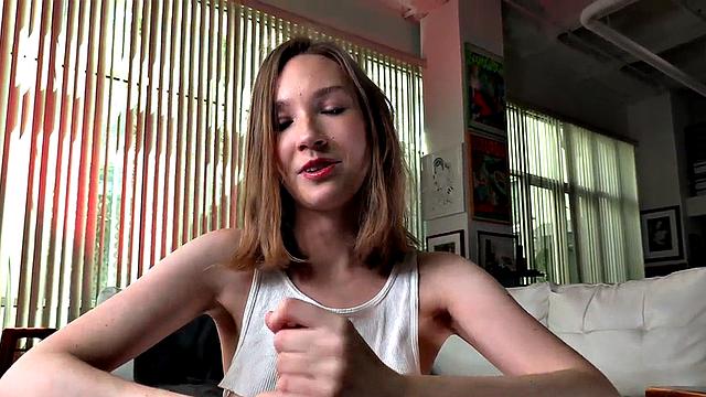 Handjob lover teasing passionate before big facial