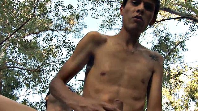 Skinny twink barebacked by military outdoors till cum