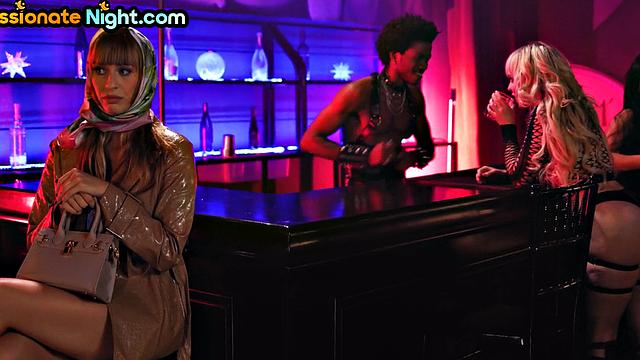 Busty MILF domme spanking pathetic loser in front of crowd