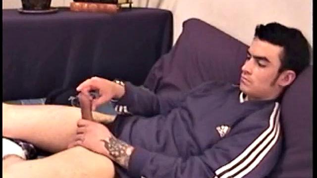 Even when he's fully dressed you can tell that Nicoya is heavily tattooed. Nicoya gets right to it, working up a pretty good bulge inside his boxers. By the time he takes off his cap and really grabs his dick, he's already leaking