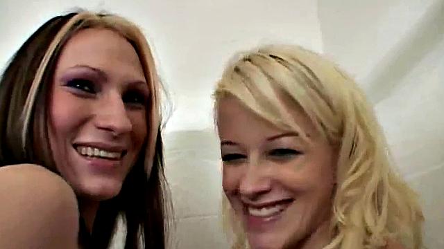 Lesbo twins eat in the shower