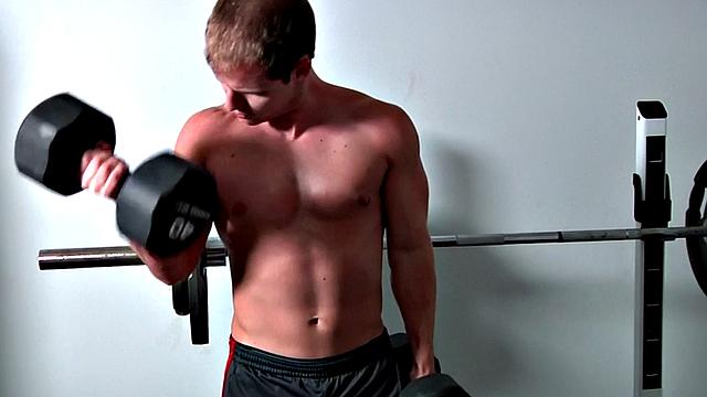 Muscled gym jock fucked in ass by stud in room