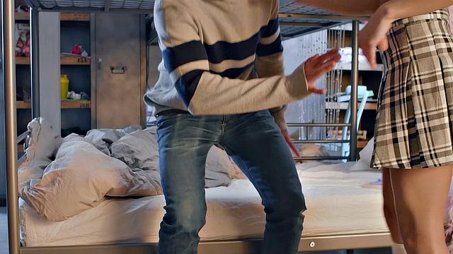 Latin teen with brown hair gets pounded in doggystyle while wearing skirt and socks