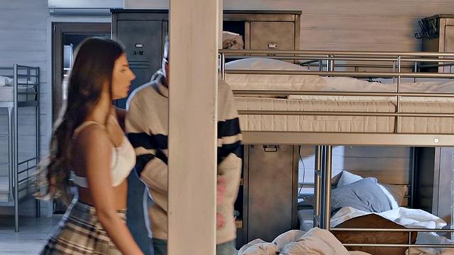 Latin teen with brown hair gets pounded in doggystyle while wearing skirt and socks