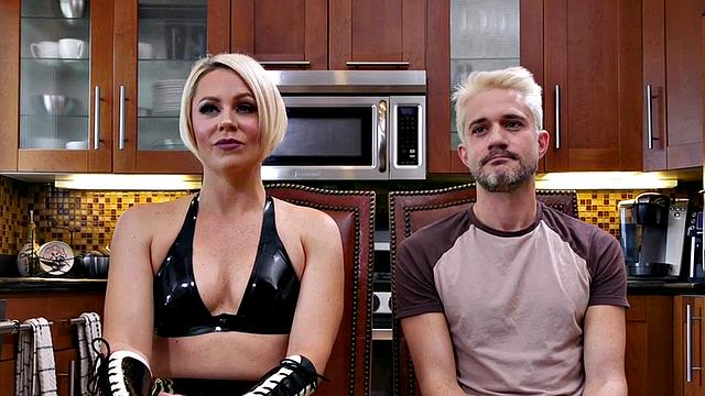 CFNM latex femina fucks sub with strapon in BDSM