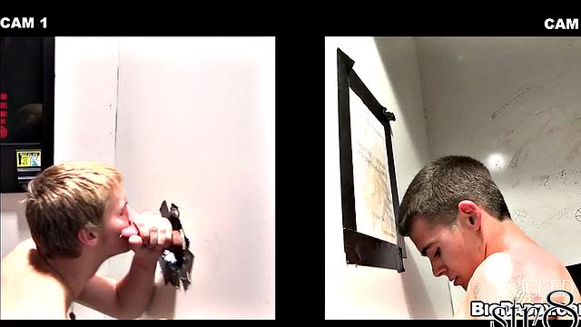 Fooled skinny guy in glory hole