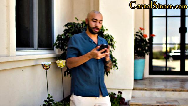 Busty blonde babe bouncing on BF