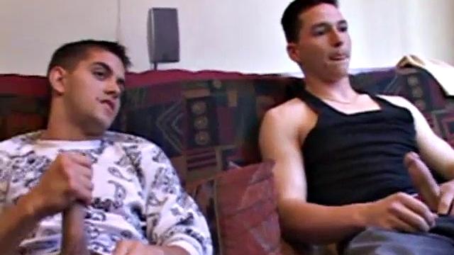 After rubbing their crotches Martin and TJ pull out their dicks and begin stroking. TJ grabs Martin's cock and starts playing with it, before going down on him. Of course, Martin likes what's happening and soon he's blowing TJ.