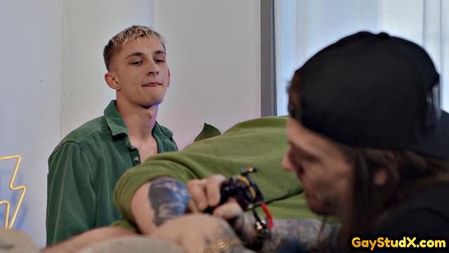 Inked skinny jock buttfucking horny partner