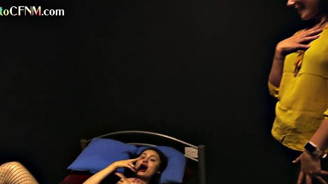 CFNM babes deepthroating and wanking guy at library