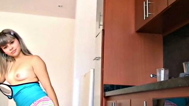 Sammy 18 Kitchen Masturbates tight pussy