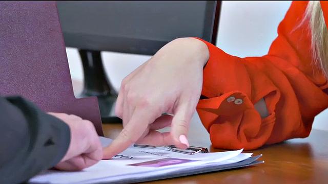 Kinky secretary in sexy stockings deepthroats and rides boss's hard cock at table