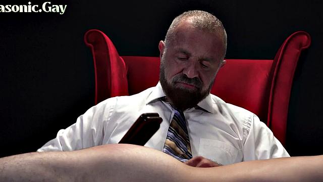 Mature gay mason in suit whips skinny twink